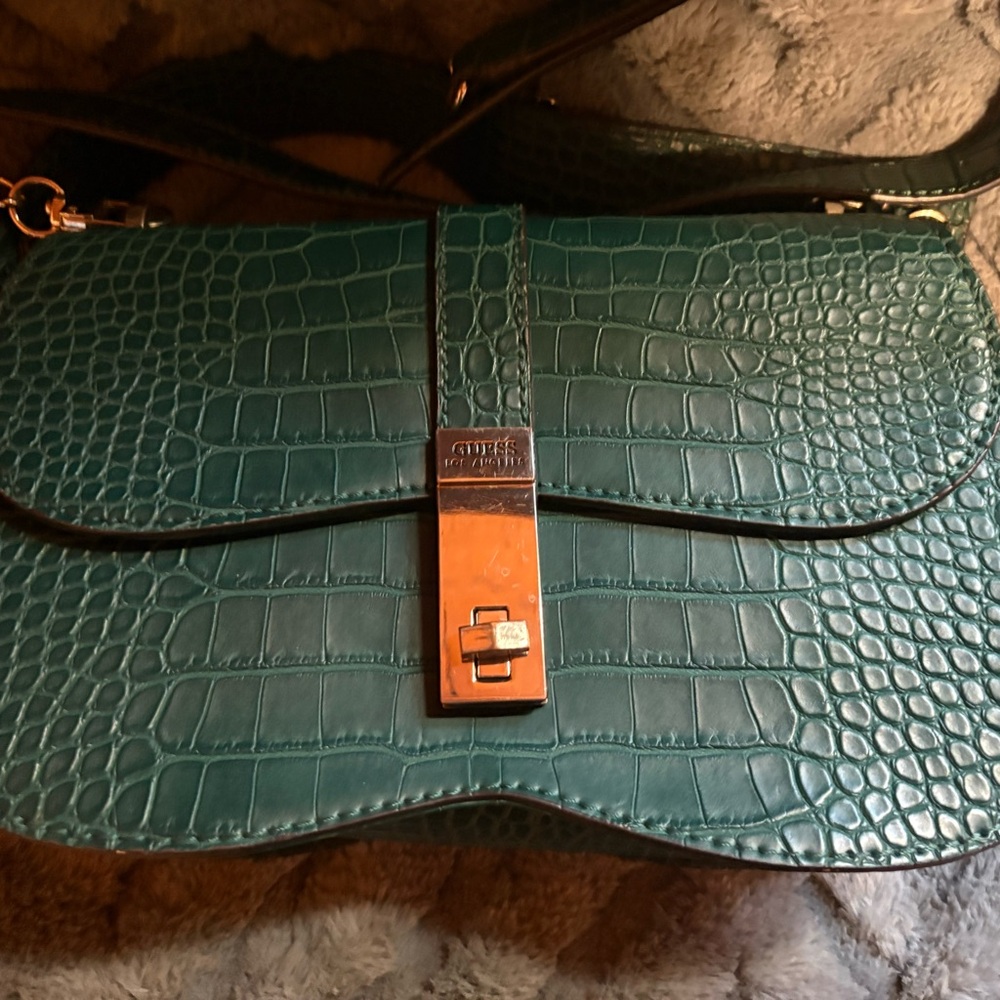 Guess Elegant Teal Crocodile-Embossed Women's Bag - Picture 5 of 8